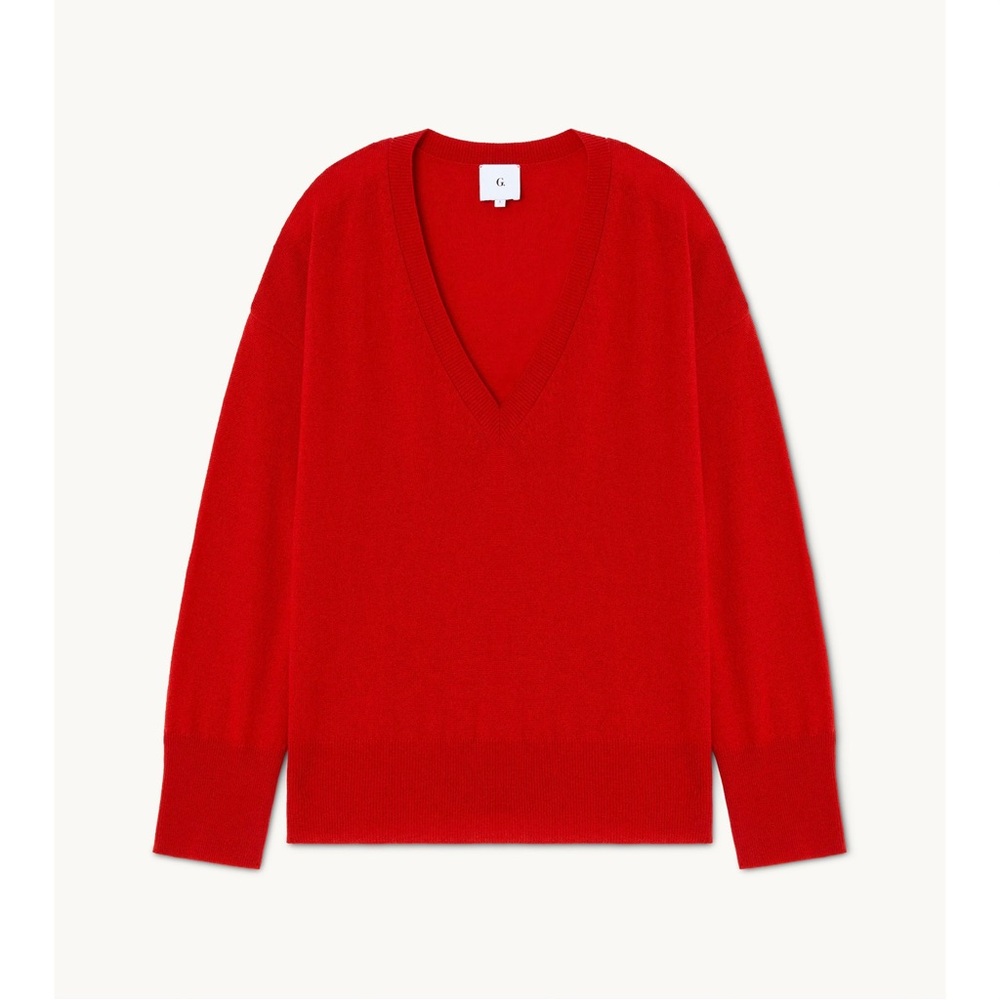 G. Label by Goop GWYN Red Cashmere The Boyfriend V-Neck Sweater XS - Picture 2 of 9